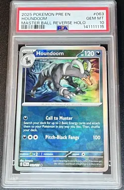 PSA 10 Houndoom 063/131 Master Ball Reverse Holo Prismatic Evolutions Pokemon - Image 1