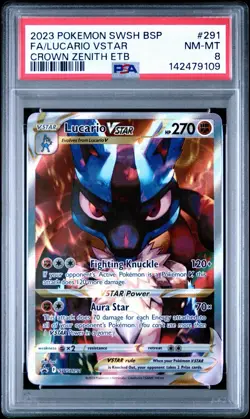 2023 POKEMON SWSH BLACK STAR PROMO #291 FA/LUCARIO VSTAR CROWN ZENITH ETB PSA 8 - Image 1