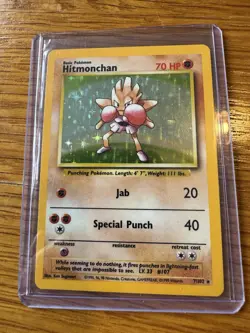 1999 Pokemon TCG Hitmonchan Holo Rare Card 7/102 Unlimited Base Set WOTC NM - Image 1