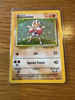1999 Pokemon TCG Hitmonchan Holo Rare Card 7/102 Unlimited Base Set WOTC NM - Image 2