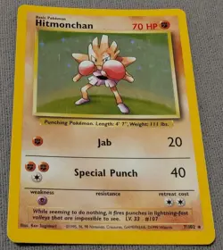 Pokemon TCG Hitmonchan 7/102 Base Set Holo Rare Unlimited WOTC Vintage 1999 - Image 1