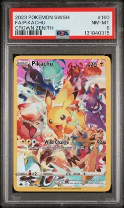 2023 Pokemon Crown Zenith # 160 Full Art Pikachu PSA 8 Card NM-MT Secret Rare - Image 1