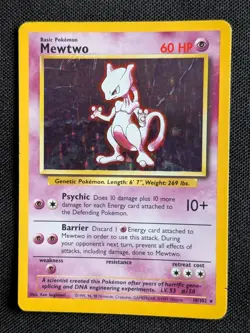 Pokemon Mewtwo TCG Holo Rare Card Base Set 10/102, WOTC 1999 - Image 1