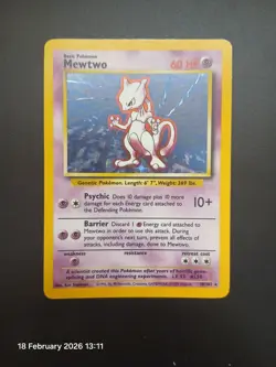 Pokemon Mewtwo TCG Holo Rare Card Base Set 10/102, WOTC 1999 LP - Image 1