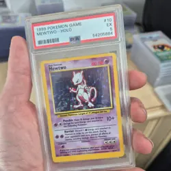 Pokemon TCG Mewtwo 10/102 Base Set Holo Rare Card PSA 5 EX Error OC - Image 1