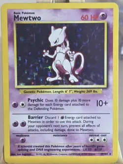 Pokemon TCG Mewtwo 10/102 Base Set Holo Rare Card WOTC 1999 - Image 1