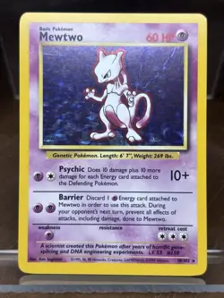 Pokemon TCG Mewtwo Base Set Holo Rare Card 10/102 LP Condition - Image 1