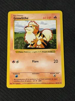 Growlithe 28/102 - Pokemon Base Set Shadowless - Image 1