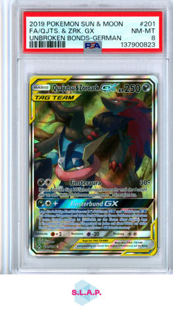 FA/QJTS. & ZRK. GX UNBROKEN BONDS-GER POKEMON SM UNBROKEN BONDS 2019 201 PSA 8 - Image 1