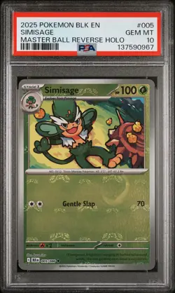 Pokemon Black Bolt Simisage Master Ball Reverse Holo 005 PSA 10 - Image 1