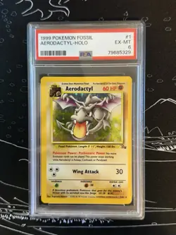 1999 Pokemon Fossil Holo Rare Aerodactyl 1/62 PSA 6 - Image 1