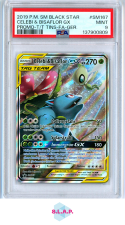 CELEBI & BISAFLOR GX PRM-T/T TINS-FA-GER. POKEMON SM BLCK STR 2019 SM167 PSA 9 - Image 1