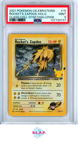 ROCKET'S ZAPDOS-HOLO CLASS.COLL-GYM CHALLENGE POKEMON CELEB CLSC.2021 15 PSA 9 - Image 1