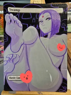 MAGIC MTG Hand Painted Altered Swamp - RAVEN Teen Titans 18+ Art - - Image 1