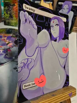 MAGIC MTG Hand Painted Altered Swamp - RAVEN Teen Titans 18+ Art - - Image 2