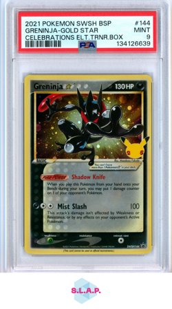 GRENINJA-GOLD STR CELEB ELT.TRNR.BOX POKEMON SWSH BLCK STR PRM 2021 144 PSA 9 - Image 1