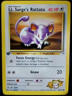 Pokemon TCG Lt. Surge's Rattata 82/132 1st Edition Gym Heroes English NM - Image 1