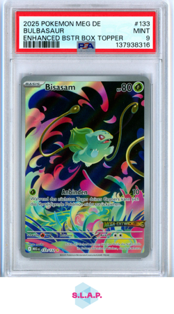 BULBASAUR ENHANCED BSTR BOX TOPPER POKEMON GER MEG DE-MEGA EVO. 2025 133 PSA 9 - Image 1