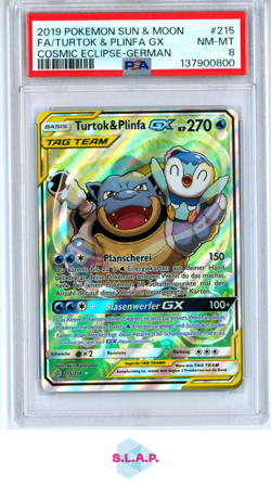 FA/TURTOK & PLINFA GX COSMIC ECLIPSE-GER POKEMON SM 2019 215 PSA 8 - Image 1