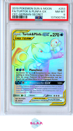 FA/TURTOK & PLINFA GX CEC-GER-SECRET POKEMON SM COSMIC ECLIPSE 2019 253 PSA 8 - Image 1