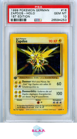 ZAPDOS-HOLO 1ST EDITION POKEMON GERMAN 1999 16 PSA 10 - Image 1