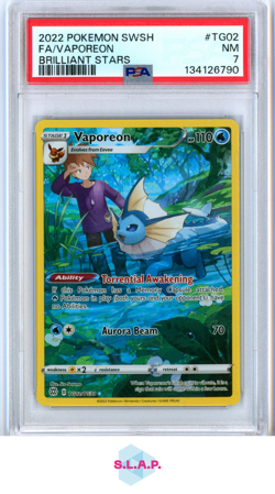 FA/VAPOREON POKEMON SWSH BRILLIANT STRS 2022 TG02 PSA 7 - Image 1
