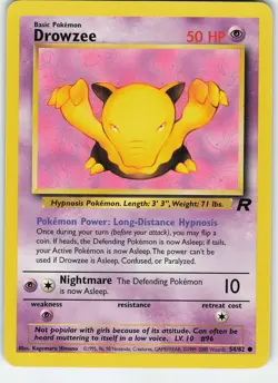 Drowzee 54/82 Team Rocket Common Unlimited MP Pokemon - Image 1