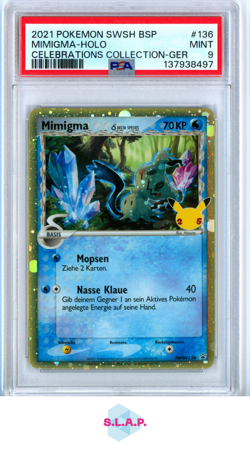 MIMIGMA-HOLO CELEB COLL-GER POKEMON SWSH BLCK STR PRM 2021 136 PSA 9 - Image 1