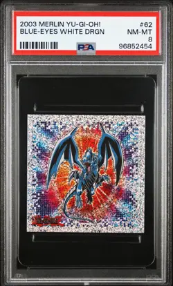 PSA 8 NM-Mint Blue-eyes white Dragon #62 Merlin Yugioh Sticker 2003 Yugioh - Image 1