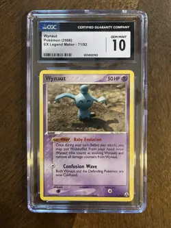 Pokemon Wynaut TCG EX Legend Maker Card 71/92 CGC 10 Gem Mint 2006 - Image 1