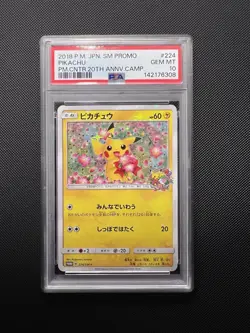 PSA 10 Pikachu 224/SM-P Pokemon Center 20th Anniversary Camp Promo Card Japanese - Image 1