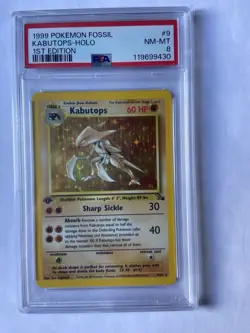 PSA 8 Kabutops Pokemon Fossil 9/62 Holo Rare 1st Edition 1999 Graded Card - Image 1