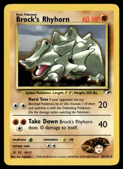 Brock's Rhyhorn 22/132 Rare Gym Heroes Pokemon Card NM - Image 1