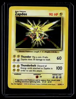 Zapdos 16/102 Base Set Holo Unlimited Rare Card Pokemon Card 1999 WoTC - Image 1