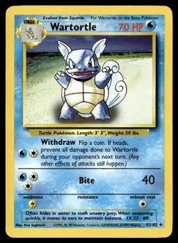 Wartortle 42/102 Non Holo Uncommon Base Set Pokemon Card - Image 1