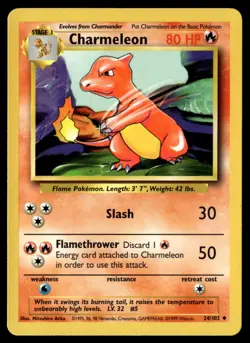Charmeleon 24/102 Non Holo Uncommon Base Set Pokemon Card - Image 1