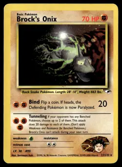 Brock's Onix 21/132 Rare Gym Heroes Pokemon Card - Image 1