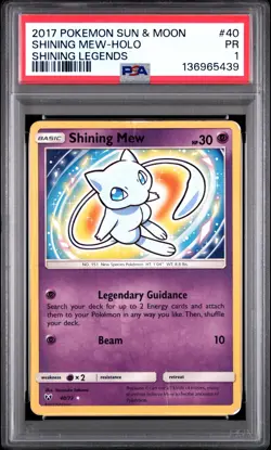 PSA 1 2017 Pokemon Sun Moon Shining Legends Mew 40/73 Holo Foil Rare - Image 1