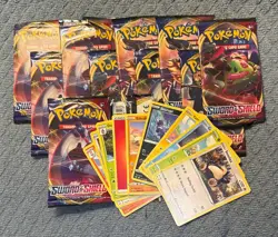 Sword & Shield Pokemon 10 Booster Packs Open Used Hits removed 10 Cards per pack - Image 1