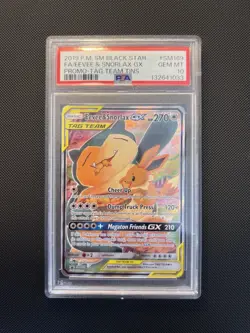 PSA 10 Eevee & Snorlax GX Sun&Moon Tag Team Holo SM169 Gem Mint Pokemon TCG - Image 1