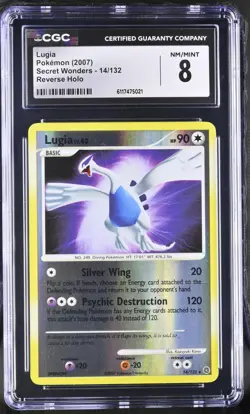 2007 POKEMON SECRET WONDERS REVERSE HOLO #14/132 LUGIA CGC 8 - Image 1