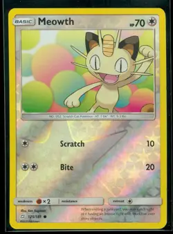 Pokemon MEOWTH 125/181 - Team Up - Rev Holo - MINT - Image 1