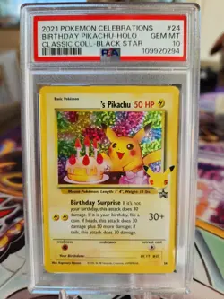 2021 Pokemon Celebrations Birthday Pikachu Holo Black Star #24 PSA 10 GEM MINT - Image 1