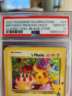 2021 Pokemon Celebrations Birthday Pikachu Holo Black Star #24 PSA 10 GEM MINT - Image 2