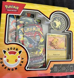 Pokemon Day 2026 Collection Box Pikachu Promo Card Coin Booster Packs English - Image 3