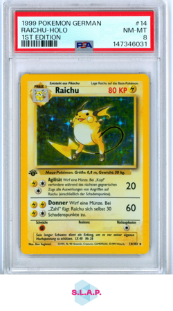 RAICHU-HOLO 1ST EDITION POKEMON GERMAN 1999 14 PSA 8 - Image 1