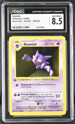 CGC 8.5 Haunter 1999 Base Set Shadowless 1st Edition 29/102 Pokemon Card - Image 1