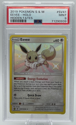 2019 POKEMON SUN & MOON HIDDEN FATES #SV41 EEVEE-HOLO PSA 9 MINT - Image 1