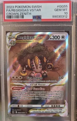 Regigias VSTAR PSA 10 English Pokemon Card GG55 Crown Zenith 2023 Full Alt Art - Image 1
