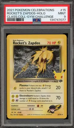Pokemon Rocket's Zapdos Celebrations Classic Coll. Gym Challenge #15 PSA 9 Mint - Image 1